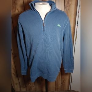Tommy Bahama Pullover Men's Size XL Light Blue Collared 1/4 Zip Fishing Logo